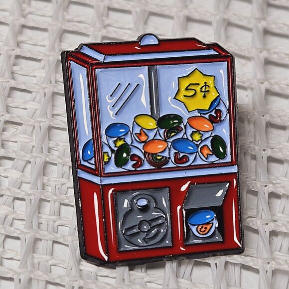 Vintage Claw Pop Up Toy Candy Gum Ball Red Machine Lapel Pin Brooch 5 Cent Retro - Picture 4 of 10
